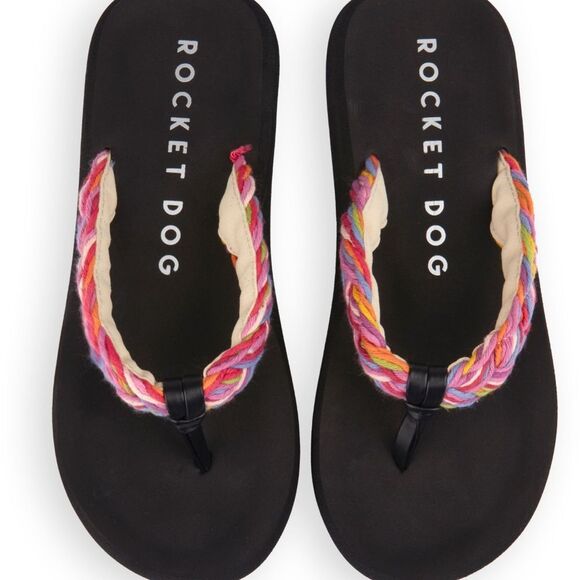 Rocket Dog Black Sandals with Colorful Braided Straps - Picture 1 of 5